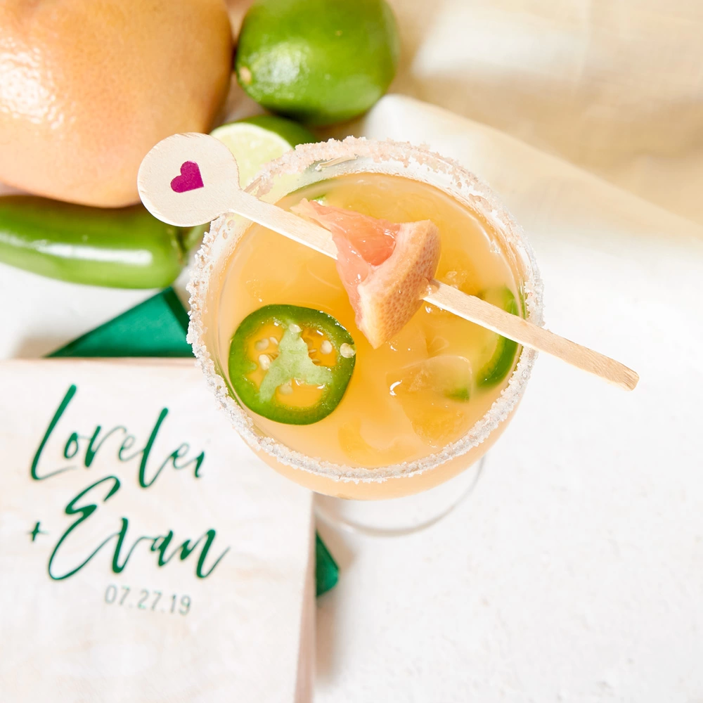 Spicy Grapefruit Margaritas recipe with customer swizzle stick