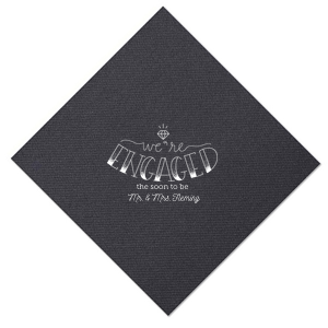 ForYourParty's chic Fuchsia Cocktail Napkin with Shiny Green Tea Foil has a Engaged 2 graphic and is good for use in Words, Wedding themed parties and couldn't be more perfect. It's time to show off your impeccable taste.