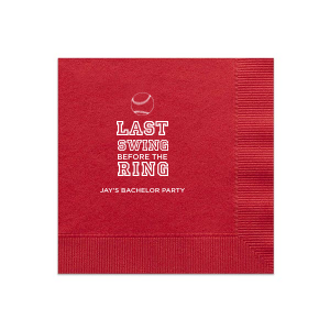 Ideal for a baseball themed bachelor party, personalize these napkins for a home run bar accent! Our Baseball graphic and classic varsity sports block font will be the perfect complement to your groom's name. 