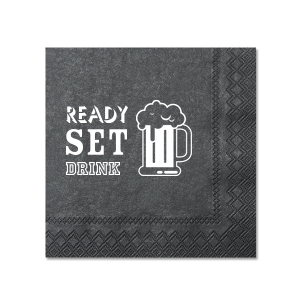 Our personalized Soft Black Shimmer Cocktail Napkin with Matte White Foil has a Brew graphic and is good for use in drinking and sport themed parties and can be customized to complement every last detail of your party.