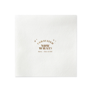 Ponder the possibilities with the Starry Future Grad Napkin, sprinkled with star graphics and the thought-provoking "I graduated, now what?" Personalize with the graduate's name and year to add a touch of humor and hope to the celebration.