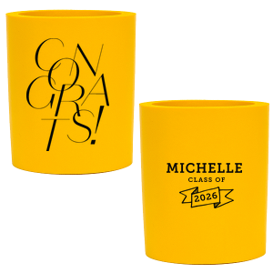 Keep your beverages cool and your spirits high with the Bold Congrats Grad Can Cooler, featuring a modern, striking "Congrats" on one side. Personalize with the graduate's name and graduation year for a sleek, celebratory touch to the festivities.