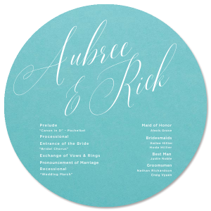 ForYourParty's elegant Poptone French Blue Rounded Corner Program with Matte White Foil can be customized to complement every last detail of your party.