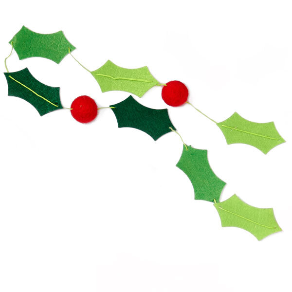 Holiday Holly and Berries Felt Banner