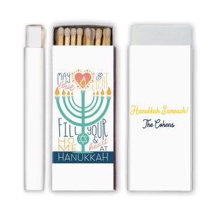 Light the menorah this holiday using the Love and Light Hanukkah Match! The stylish design comes in a variety of match styles alongside customized text to best suit your family's festivities. 