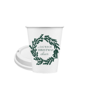The ever-popular 12 oz Paper Coffee Cup with Lid with Matte Spruce Cup Ink Colors has a Leaf Frame 6 graphic and is good for use in Holiday and Christmas  themed parties and will give your party the personalized touch every host desires.