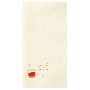 Savor the sentiment of your special day with the Negroni Be You & Me Napkin, adorned with a sleek clipart of a Negroni glass and the playful words "It can negroni be you and me" in a whimsical script. Add a touch of personalization with the couple's initials below, ideal for toasting to love at your wedding, rehearsal dinner, or engagement party.