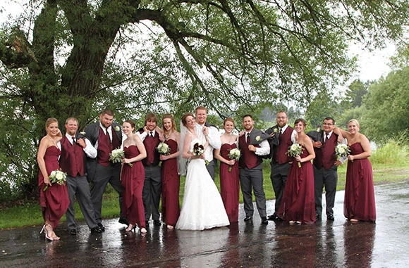 Wedding Party in the Rain Burgundy Bridesmaids Dresses