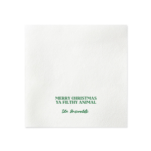 Get your guests giggling with these hilariously irreverent 'Merry Christmas Ya Filthy Animal' napkins. With a bold and sassy design, these napkins are sure to add a dose of festive fun to your holiday table. Whether you're hosting a Christmas dinner or a holiday party, these napkins will bring some much-needed humor to the occasion!
