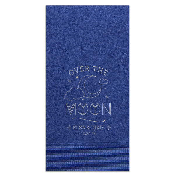 Personalized Light Navy Cocktail Napkin with Shiny Sterling Silver Foil has a Night Sky graphic and is good for use in Baby Shower, Weddings and other celebrations and will make your guests swoon. Personalize your party's theme today.