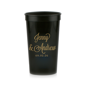 Celebrate in style with the Fancy Flourish Duo Cup where the couple's names dance in a stunning, ornate script brimming with elegant flourishes. This cup, crowned with the event's date, transforms every sip into a cherished memory, perfect for toasting to love and unforgettable moments.