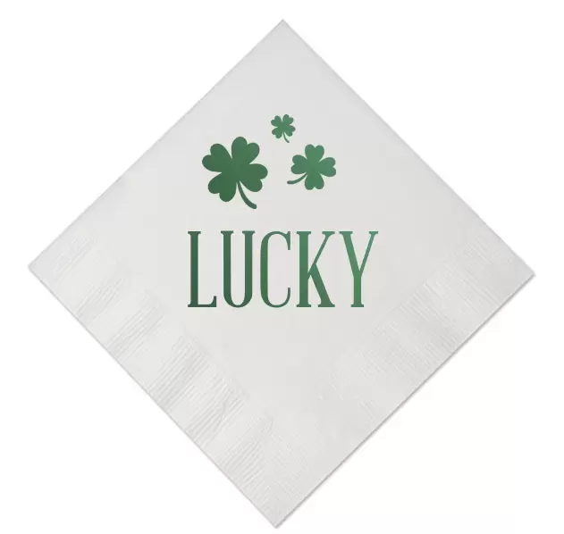 St. Patrick's Day Personalized Cocktail Napkin Lucky with Shamrocks