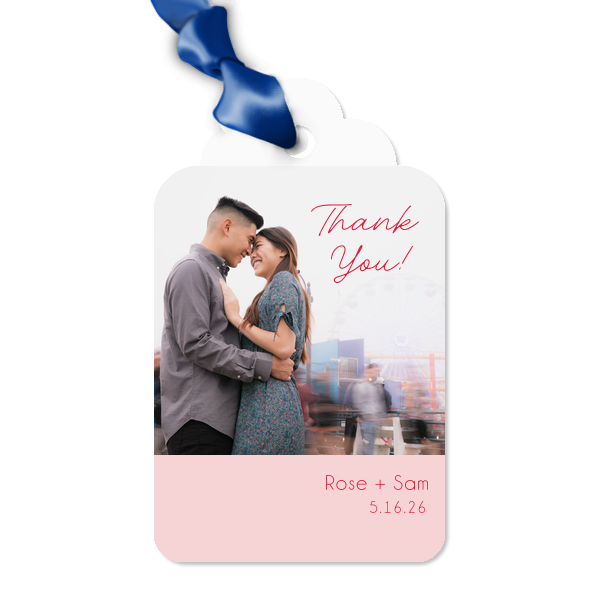 Our custom White Custom Photo Double Point Tag with Matte Blush Ink Digital Print Colors and Matte Lipstick Red Ink Digital Print Colors will make your guests swoon. Personalize your party's theme today.