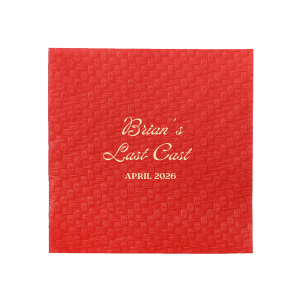Celebrate the bachelor's final foray into singlehood with the Last Cast Bachelor Party Napkin, featuring the guest of honor's name in a vintage inspired script, the emblematic "Last Cast" phrase, and the event date in a straightforward serif font. A classic touch for a fishing retreat-themed bachelor bash.