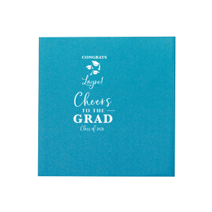 Personalized Teal Cocktail Napkin with Matte White Foil has a Caps Thrown graphic and is good for use in Graduation themed parties and can be personalized to match your party's exact theme and tempo.