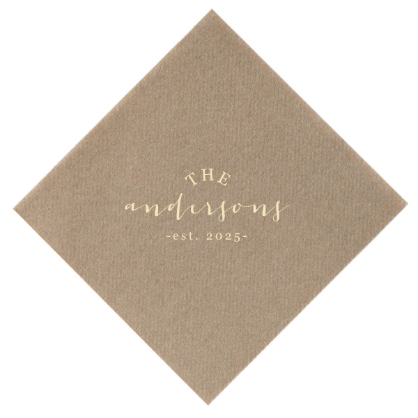 Commemorate the start of a shared journey with the Family Est Napkin proudly featuring your new surname in lively script above the year 'Established.' Perfect for celebrating the creation of your family and your enduring bond