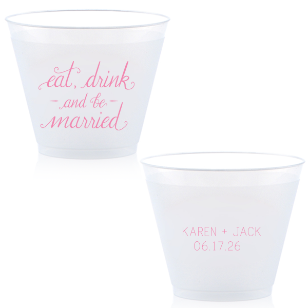 Toast to wedded bliss with the Eat, Drink and Be Married Cup, where a gentle cascade of words invites a night of celebration. The couple's names and wedding date on the reverse side add a personal seal to this jubilant toast.