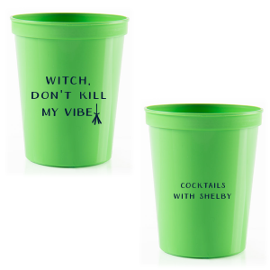 Brew up fun with the Witch Vibe Party Cup. One side playfully declares, "Witch, Don’t Kill my Vibe" alongside a broomstick. The other invites cocktails, custom adding "with Host" to ensure your gathering is spellbindingly personal. Cheers to wickedly good times!