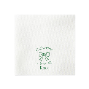 Set a scene of romance and anticipation with the Romantic Bow Bridal Shower Napkin, delicately personalized with the bride's name hovering above a graphic of an elegant bow, followed by "Tying the Knot" in a sleek, modern script. The perfect blend of love and style for her special day.