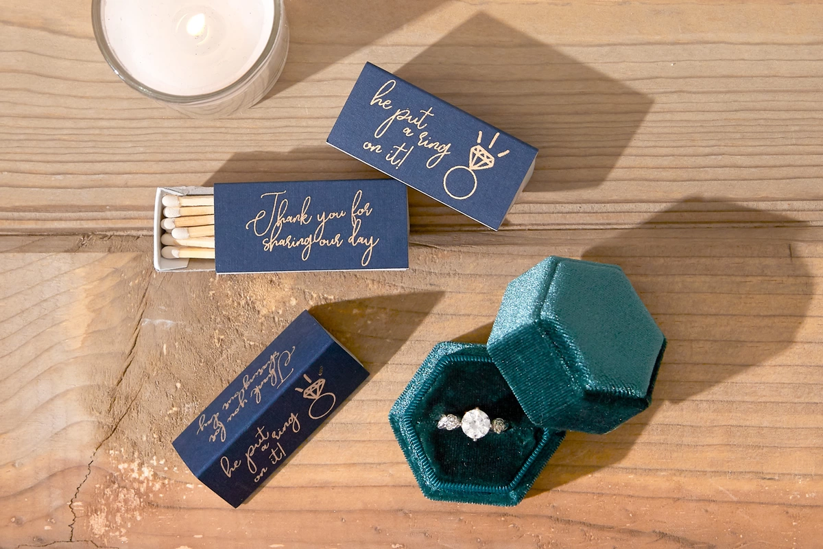 Custom designed matches are a great personalized item to add to your engagement party.