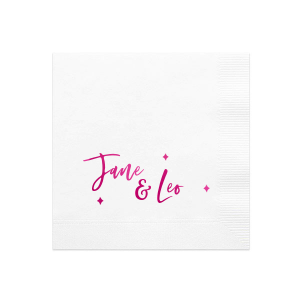 Our personalized White Cocktail Napkins with Bleed with Shiny Fuchsia Foil has a Sparkles 3 graphic and is good for use in Wedding themed parties and will make your guests swoon. Personalize your party's theme today.