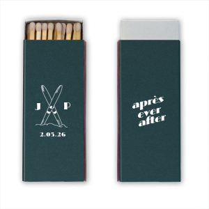 Light up the fireplace or candles and set the mood right with the Après Ever After Matchbox. Add a personal touch to customize the design to your liking, making a great gift or memento to share memories. 
