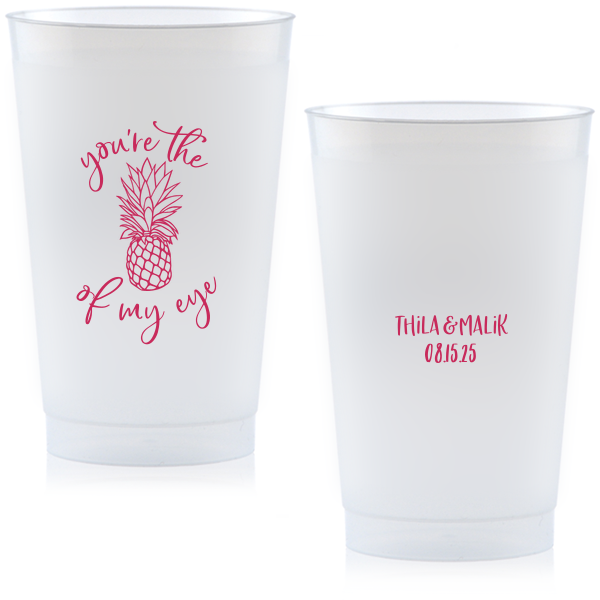 Our custom Matte Fuchsia Ink 10 oz Frost Flex Cup with Matte Fuchsia Ink Cup Ink Colors has a Pineapple Tiki graphic and is good for use in Food, Beach/Nautical themed parties and will impress guests like no other. Make this party unforgettable.