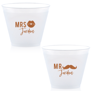 Our beautiful custom Copper Ink 9 oz Frost Flex Cup with Copper Ink Cup Ink Colors has a Lips Solid graphic and a Mustache 2 Solid graphic and is good for use in Birthday, Fashion, Father's Day themed parties and will look fabulous with your unique touch. Your guests will agree!