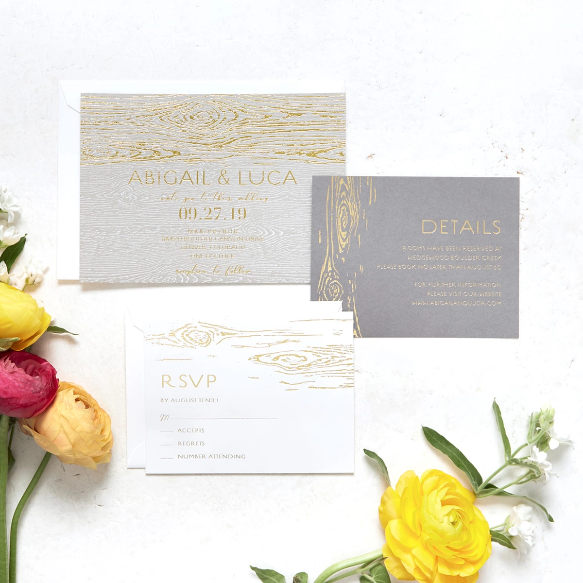 Shop the Autumnal Bloom Collection Custom Invitation, RSVP, and Detail Cards