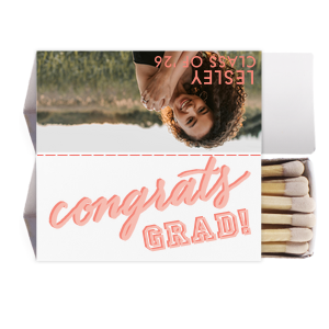 Custom White Classic Custom Photo Matchbox with Matte Poppy Ink Digital Print Colors and Matte Pastel Pink Ink Digital Print Colors has a Congrats graphic and a Congrats graphic and is good for use in Words, Hearts, Wedding themed parties and can't be beat. Showcase your style in every detail of your party's theme!