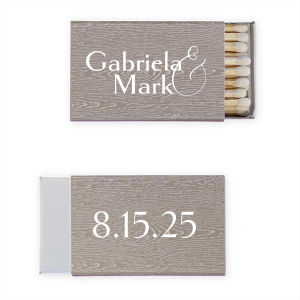 Our custom Ash Wood Euro Matchbox with Matte White Foil will make your guests swoon. Personalize your party's theme today.