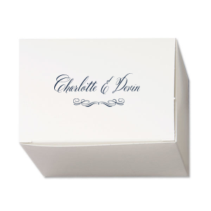 Send your guests home in style with Formal Script Wedding Boxes. Fit for royalty, each box features a grand script underscored by an exquisite flourish. A touch of elegance, these boxes elegantly convey the newlyweds' gratitude while leaving a lasting impression of class. 
