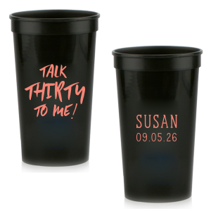 Our custom Black 16 oz Stadium Cup with Matte Light Coral Ink Cup Ink Colors can be customized to complement every last detail of your party.