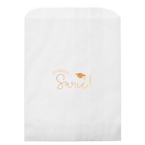 Our personalized White Lunch Bag with Shiny Copper Foil has a Cap graphic and is good for use in Graduation themed parties and will give your party the personalized touch every host desires.