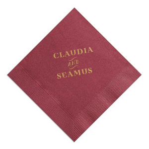 Our beautiful custom Cranberry Cocktail Napkin with Satin 18 Kt. Gold Foil can be customized to complement every last detail of your party.