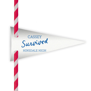 Toast to academic achievements with the Grad Survived Straw Tag, personalized with the graduate's name and the proud declaration "Survived" followed by the alma mater. A playful nod to the end of an educational journey, perfect for graduation parties.