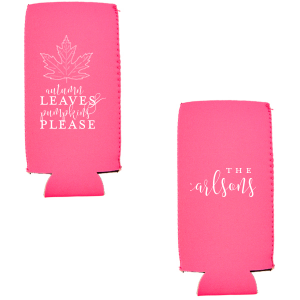 Celebrate fall with our custom Fall Leaves and Pumpkins Please can cooler.  Whether you are tailgating at a game, or picking pumpkins with the family, these can holders will add a special little charm to your gathering.