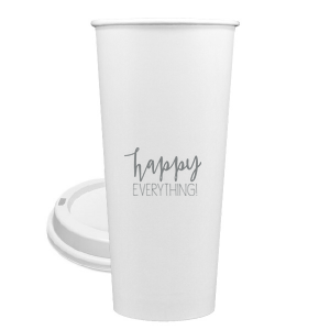 ForYourParty's personalized Matte Slate Gray Ink 12 oz Paper Coffee Cup with Lid has a Happy everything graphic and is good for use in Words, Holiday, Birthday themed parties and will look fabulous with your unique touch. Your guests will agree!