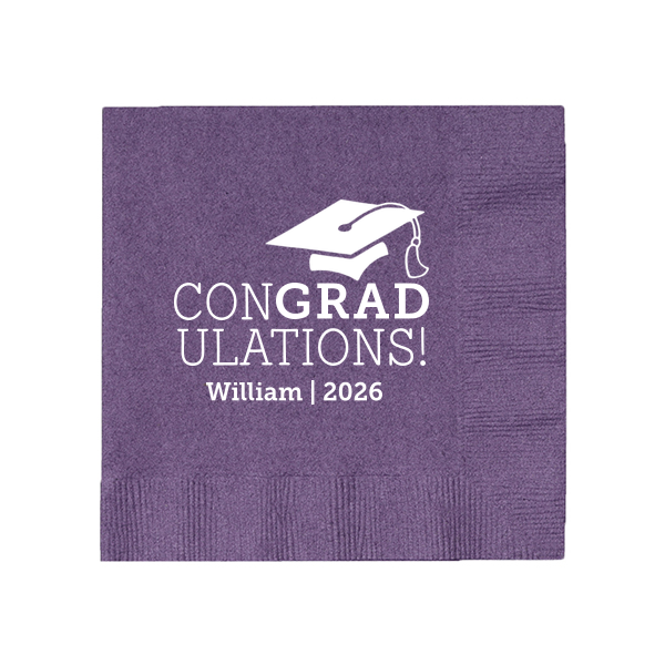 The ever-popular Slate Cocktail Napkin with Matte White Foil has a Cap graphic and is good for use in Graduation themed parties and are a must-have for your next event—whatever the celebration!