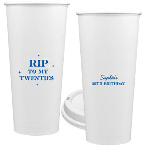 Commemorate a milestone birthday with the New Decade Starburst Cup, personalized with the honoree's name and the dawn of a new era. Featuring "RIP to my twenties" or your custom age farewell, this cup is sprinkled with celebratory stars, perfect for commemorating the next fabulous decade.
