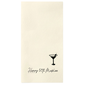 Celebrate in style with the sophisticated Martini Glass Script Birthday Napkin. Featuring a chic, cursive script, these napkins will add an elegant touch to your party decor when customized with your name. Perfect for a martini themed birthday celebration, these napkins are sure to impress your guests and make a milestone occasion extra special.