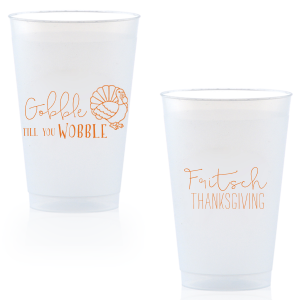 The ever-popular Matte Tangerine Ink 16 oz Frost Flex Cup with Matte Tangerine Ink Print Color has a Live Turkey graphic and is good for use in Holiday, Thanksgiving themed parties and can't be beat. Showcase your style in every detail of your party's theme!