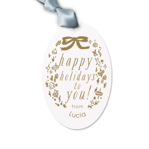 ForYourParty's chic Poptone Mint Large Oval Gift Tag with Satin Lipstick Red Foil has a Ornament Wreath graphic and is good for use in Holiday themed parties and will give your party the personalized touch every host desires.