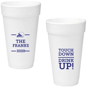 Our custom Matte Cobalt Ink 16 oz Styrofoam Cup with Matte Cobalt Ink Cup Ink Colors has a Helmet graphic and is good for use in Sports themed parties and will add that special attention to detail that cannot be overlooked.