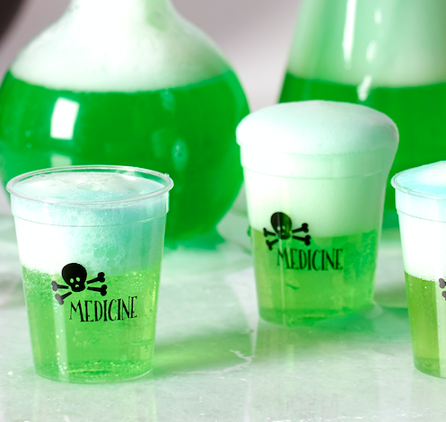 Use custom Halloween shot glasses as a fun small scale serving of yummy mocktail drinks for kids!