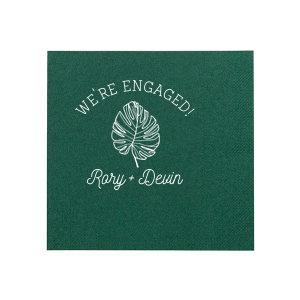 Announce your engagement with the We’re Engaged! Palm Leaf & Names Napkin. Featuring an artistic palm leaf symbolizing victory, peace, and eternal life, this design captures the joy of your exciting news. With the couple’s names below, it’s a beautiful way to celebrate your love story.