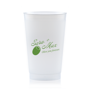 The Olive You Forever Cup is perfect for celebrating your love with friends and family. The cheeky design is available in your choice of screen printed ink and cup colors. Along with customizable text, this unique drinkware is sure o be a hit at your next engagement, wedding, or anniversary party!