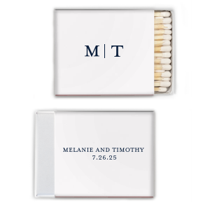 Ignite a touch of sophistication with the Simple Initials Match. The couple's crisp initials elegantly converge on the front, while the reverse side reveals their names and wedding date in full, crafting a timeless memento for your cherished day.