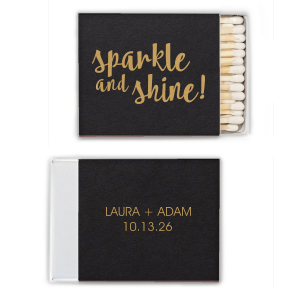 Our custom Natural Black Classic Matchbox with Satin 18 Kt. Gold Foil will give your party the personalized touch every host desires.