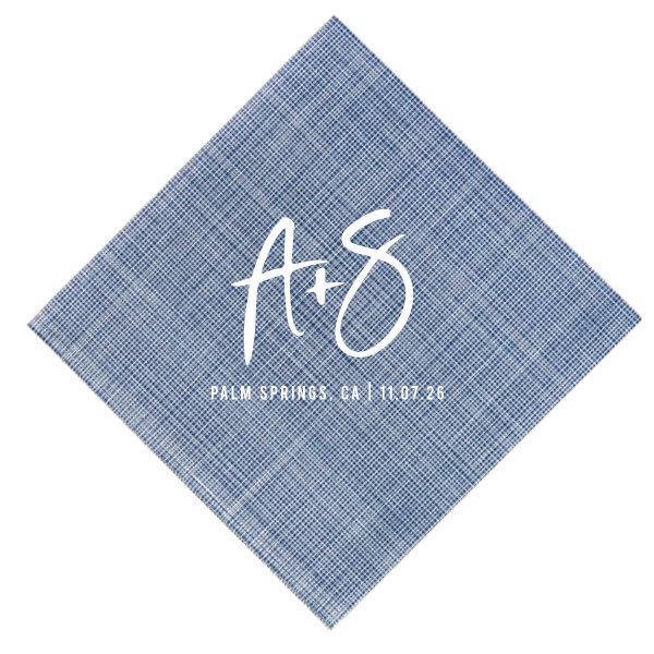 The Bold Script Initials Wedding Napkin features the couple's first initials in an exuberant, bold script, prominently showcasing their union. Beneath, the city and state, along with the event date in print, provide a personalized touch, making this napkin a remarkable statement piece for any celebration.